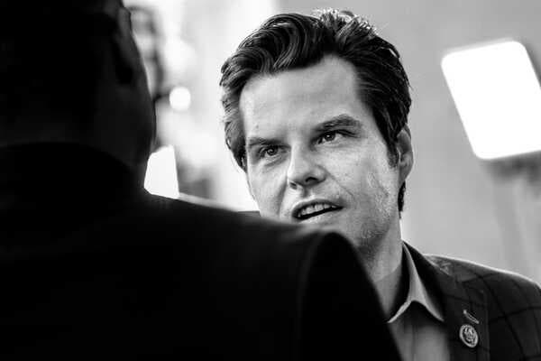 Matt Gaetz in happier days, speaking to guests at the Conservative Political Action Conference in February.